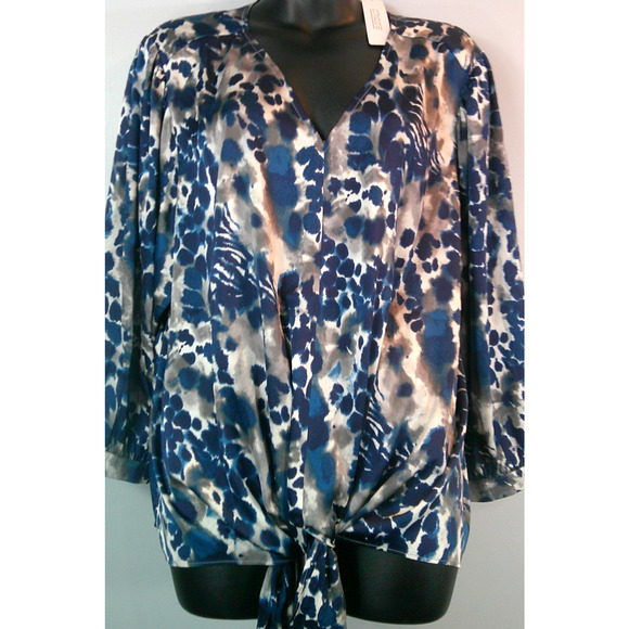 Chico's Women's 3, 16/18 Tie Waist Adjustable Button 3/4 Sleeve Midnight - Picture 1 of 8